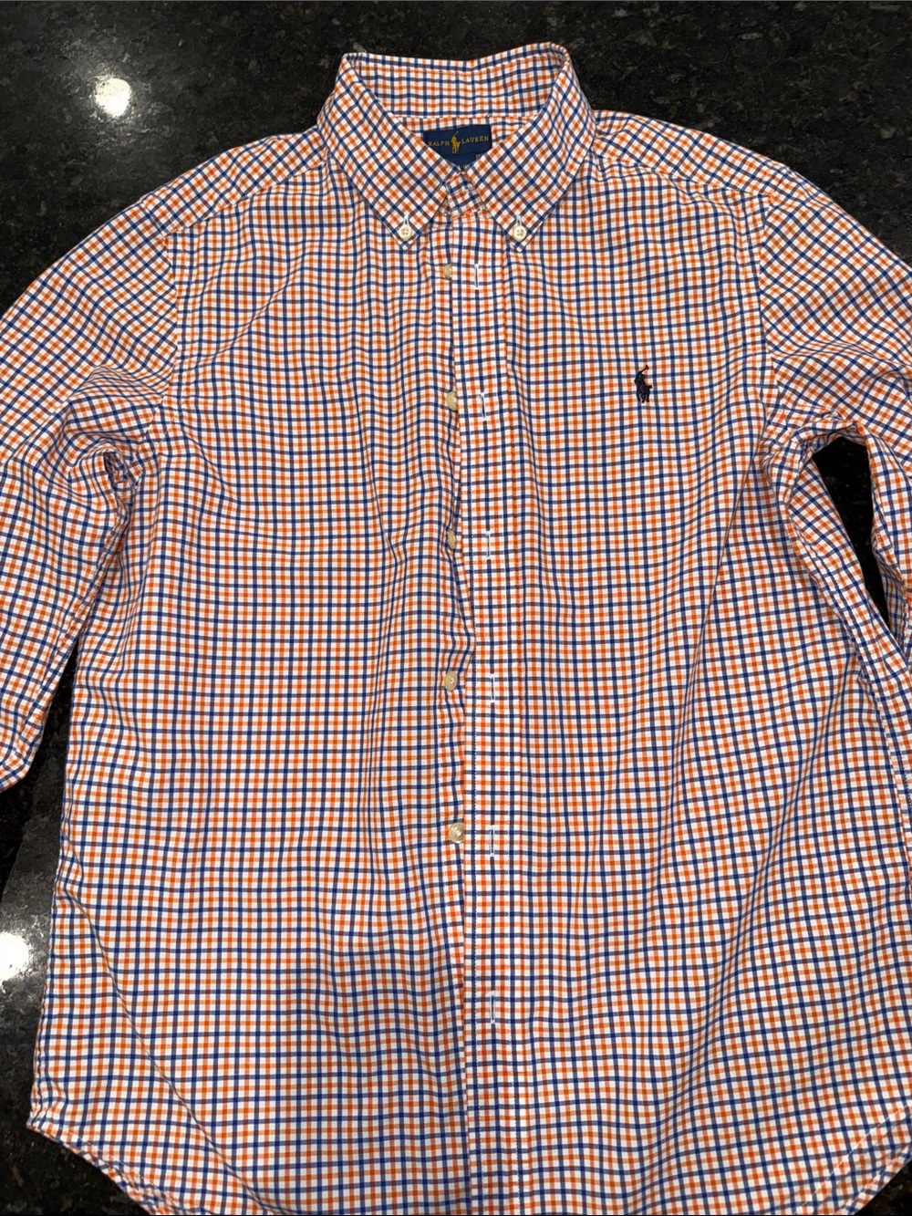 Polo by Ralph Lauren Orange and Blue Gingham Button-Down Shirt - Boys L